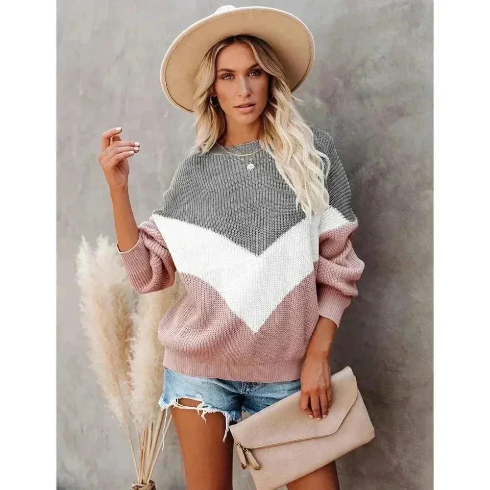 ❤️Womens Grey Sweaters Crewneck V Shaped Long  Sleeve Sweatshirt Winter Sweaters - Picture 2 of 8